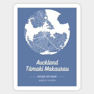 City map in blue: Auckland Tamaki Makaurau, New Zealand with retro vintage flair Sticker